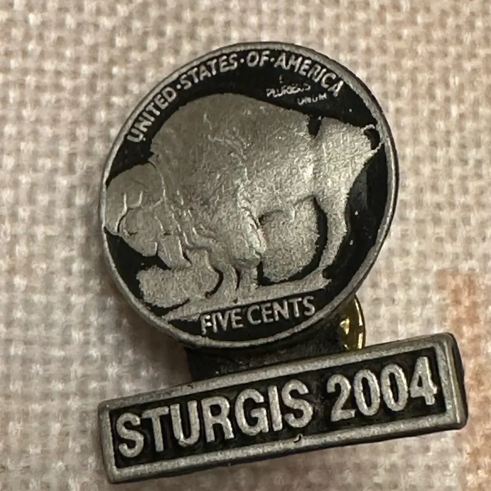 2004 STURGIS SOUTH DAKOTA HARLEY BIKE WEEK HAT VEST JACKET BUFFALO NICKEL PIN